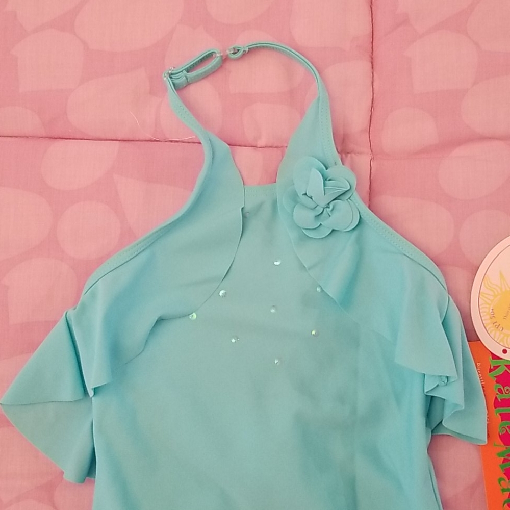 NWT Kate Mack Aqua Halter 1 Piece Swimsuit Size 3T - Picture 2 of 12
